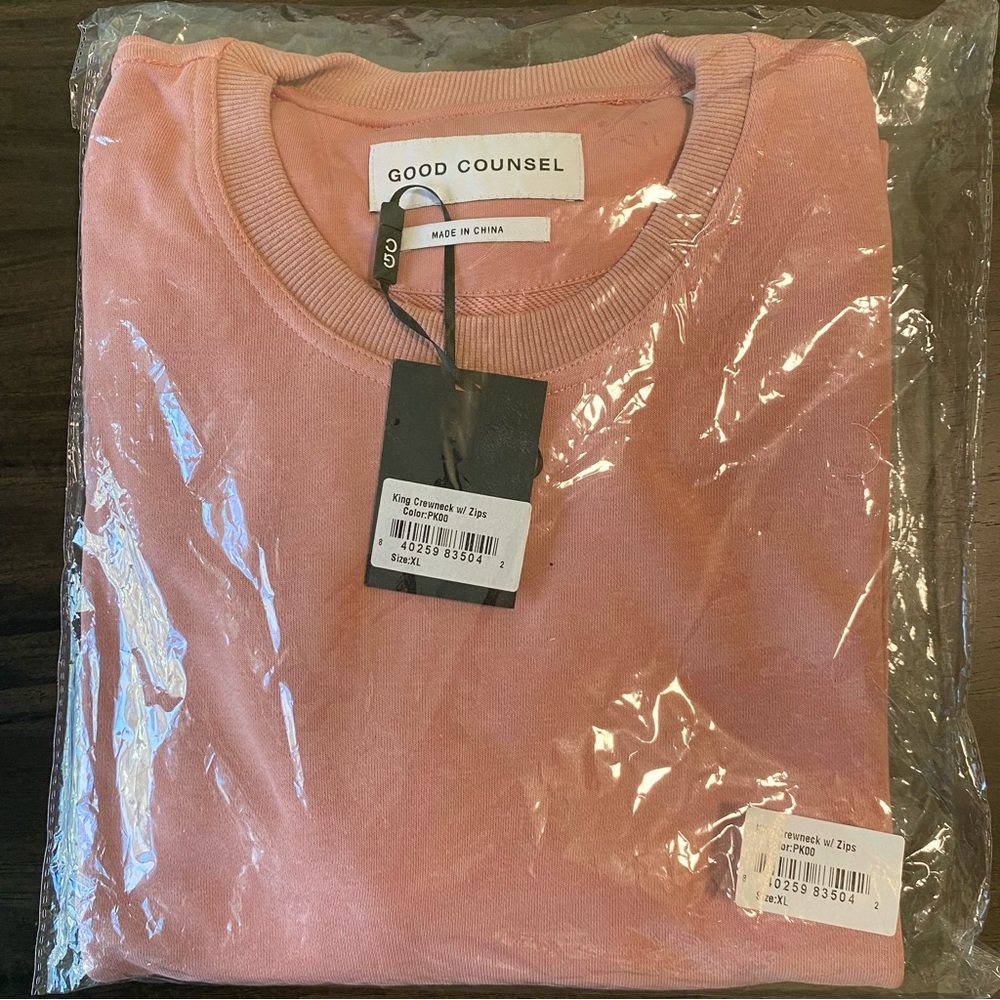 Good Counsel Men's XL King Crewneck Long Sleeve With Zips Sweater Pink